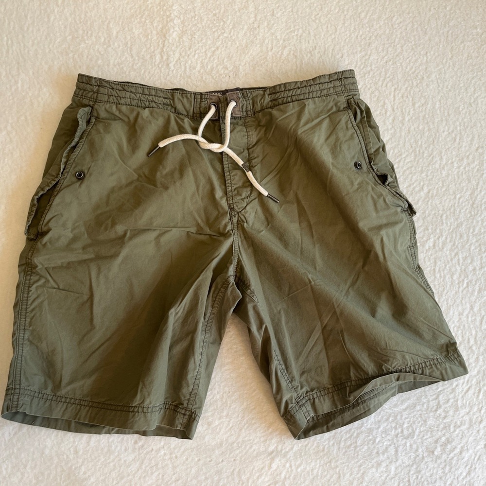 H&M LOGG Men's Shorts Green 34 100% Cotton Drawstring Pockets Buttons Drawstring